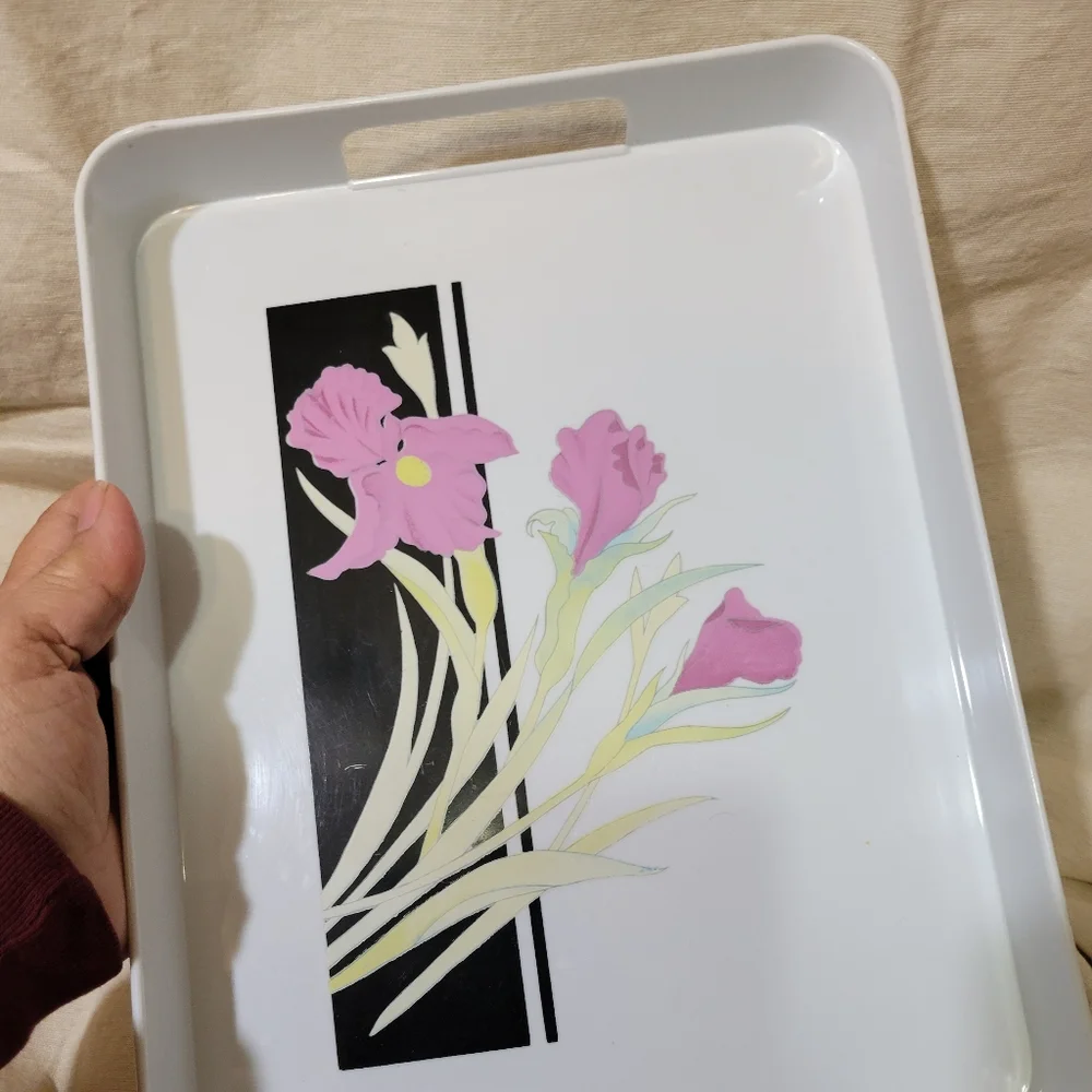 Vintage Phoenix Floral Plastic Serving Tray Made In Japan
